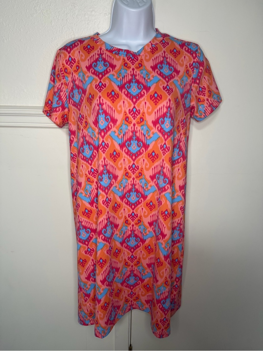 Mary Square Bright Orange Ikat-Print Short Sleeve Mini Dress size S new with tag - Picture 3 of 7